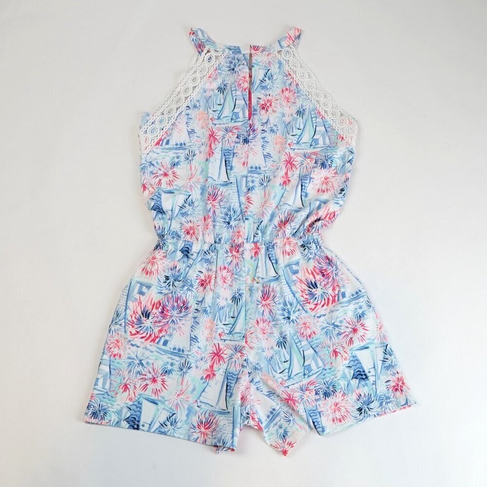 Lilly Pulitzer Lala Romper Sea to Shining Sea Sailboat Fireworks - Size XS - NWT - Picture 2 of 5